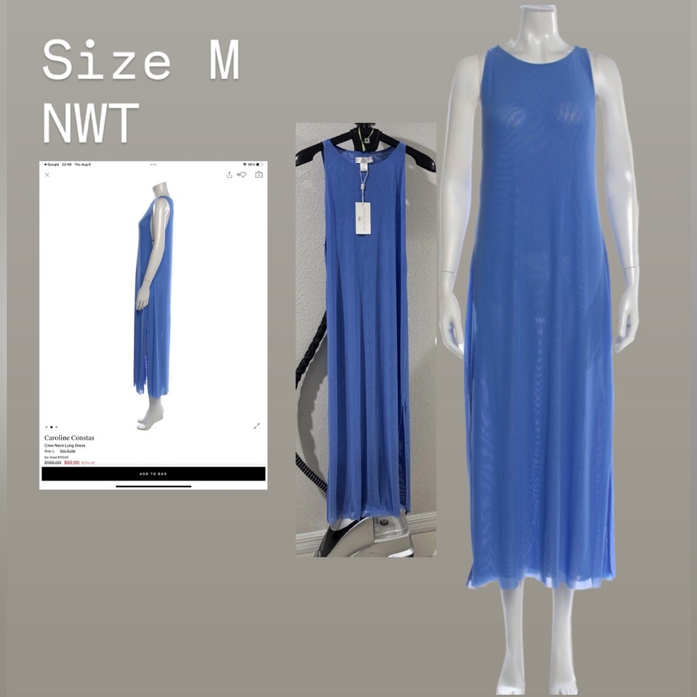 Caroline Constas Mesh Beach CoverUp Maxi Dress vibrant ocean periwinkle blue